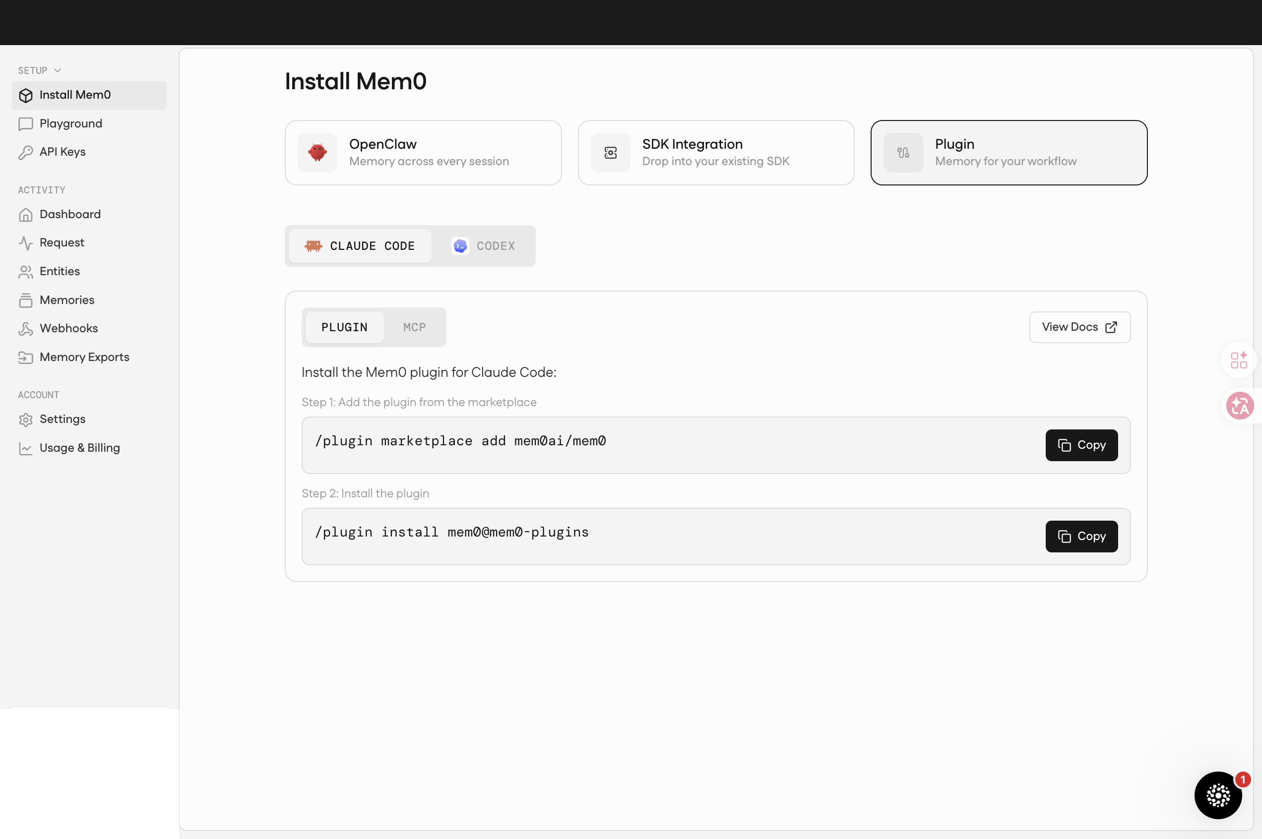 Install Mem0 — Plugin 模式(Claude Code 範例)